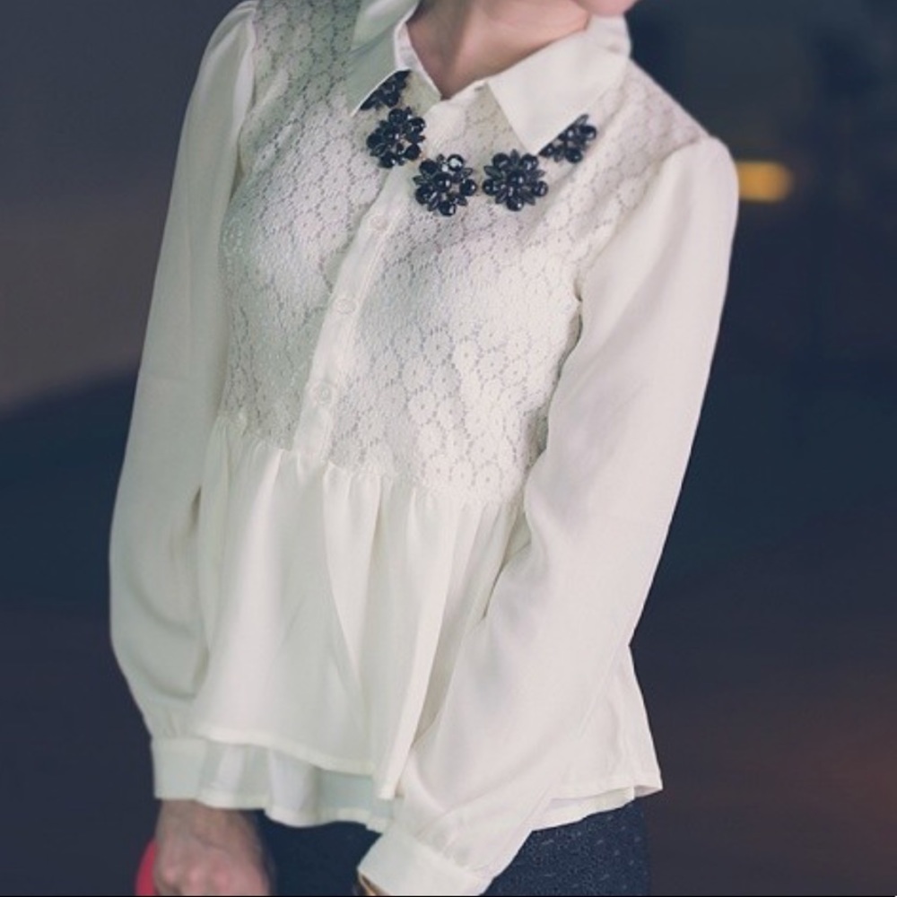 Romantic Layered Peplum Lace Blouse